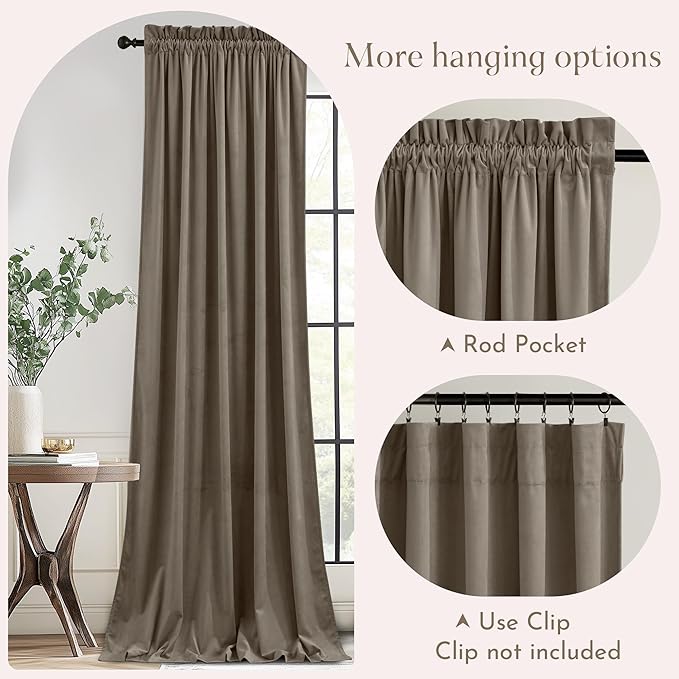 NICETOWN Taupe Velvet Curtains 108 inches Long - Image 3
