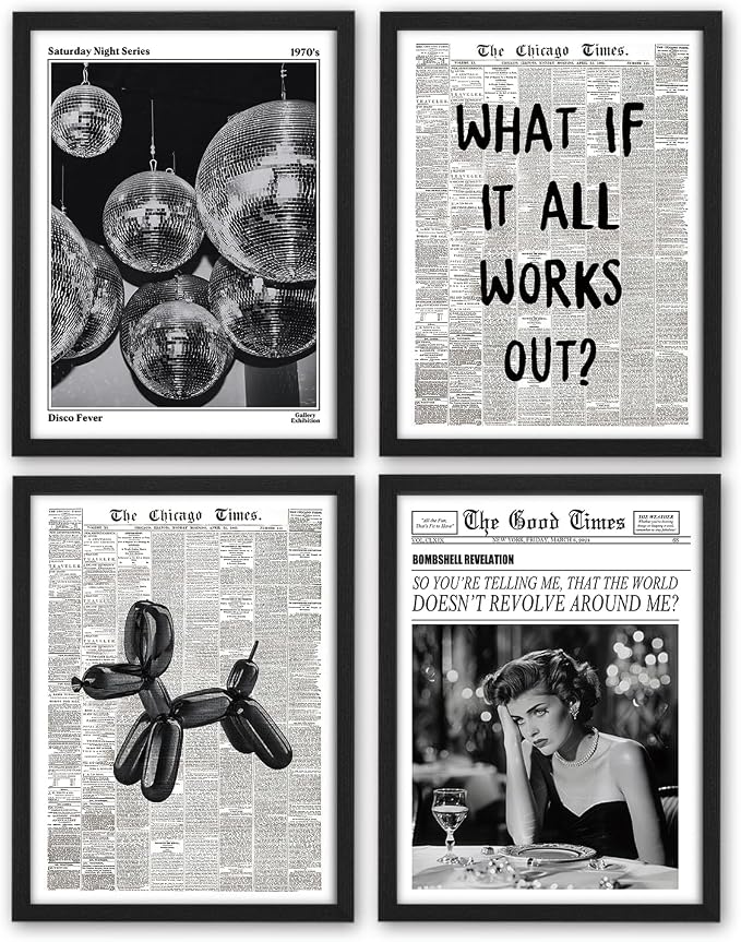 NaZaUK Trendy Preppy Retro Y2K Room Decor, Sufeasdf 70s Disco Ball Newspaper by Unknown