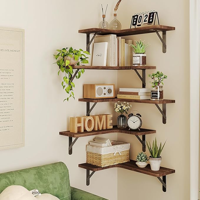 Fixwal Corner Floating Shelves for Wall Set of 5, Rustic Wood Wall Mounted - Image 5