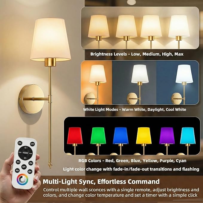 IRONPAX Wall Sconces Battery Operated Set of 2, Wireless Rechargeable Wall - Image 3