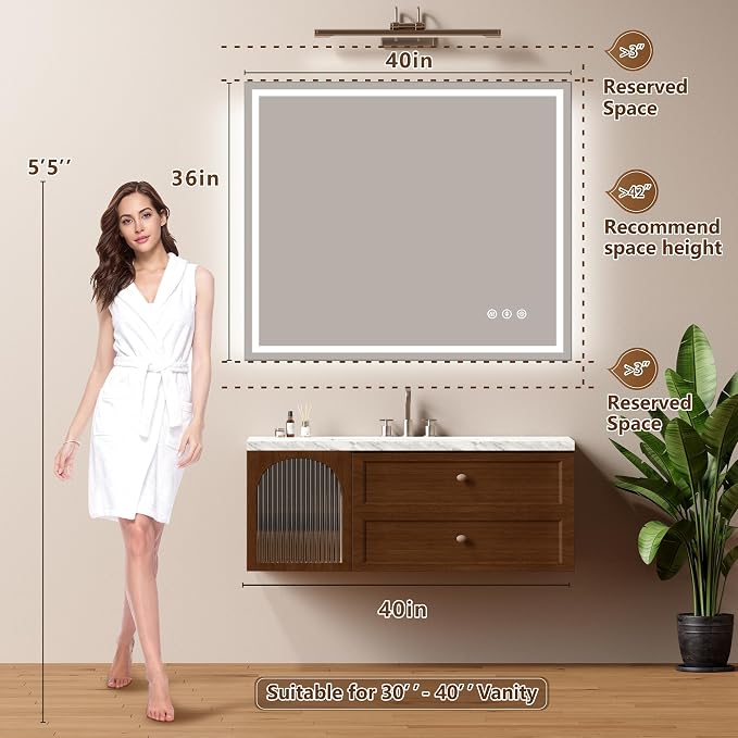 40x36 Inch LED Lighted Bathroom Mirror - Image 6