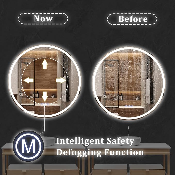 BEAUTYPEAK 28x28 LED Round Bathroom Mirror - Image 5