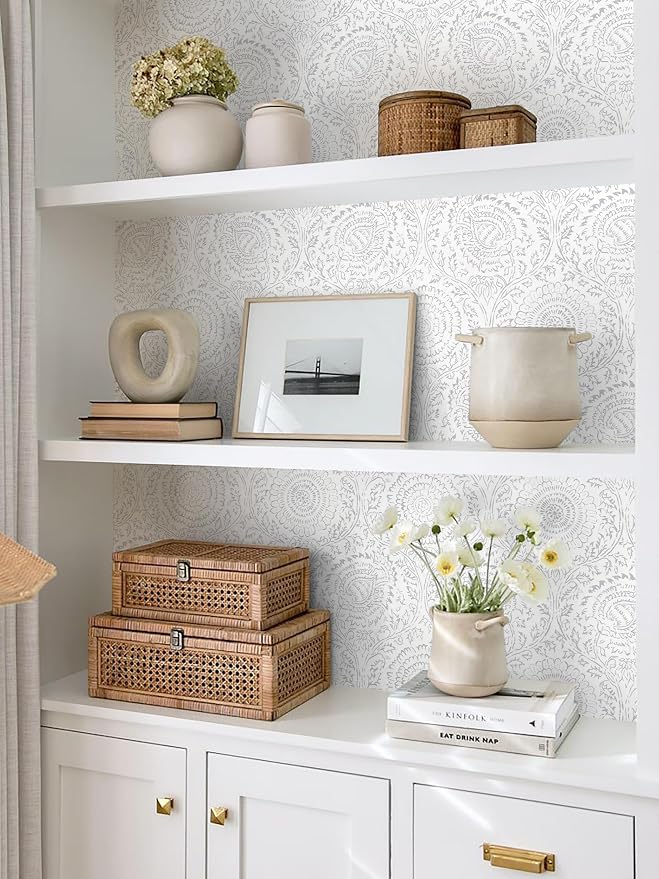 Heroad Peel and Stick Wallpaper Modern Floral Wall Paper Boho Grey Contact - Image 5