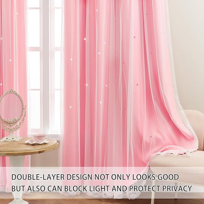 XiDi Pink Curtains for Bedroom Decor, Baby Pink Kids Blackout Curtains for - Image 4