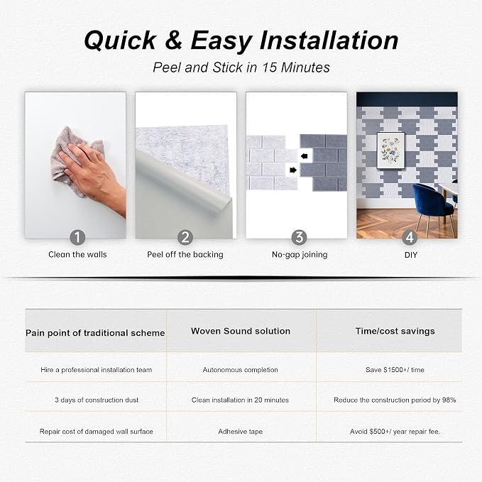 WoveN SounD Brick Acoustic Wall Panels Seamless Visual, High Density, Sound - Image 9