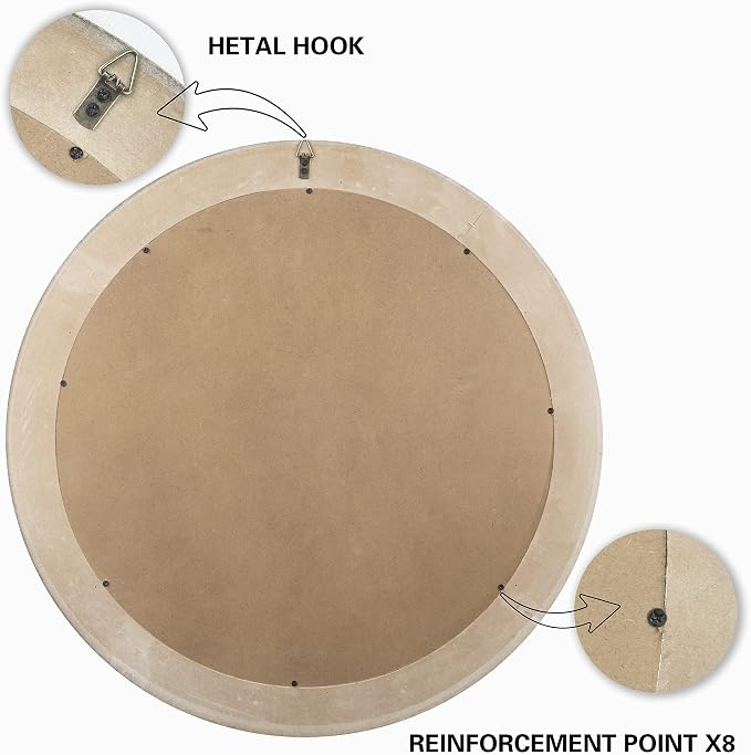 Reflinto 24 Inch Boho Wooden Round Mirrors - Image 6