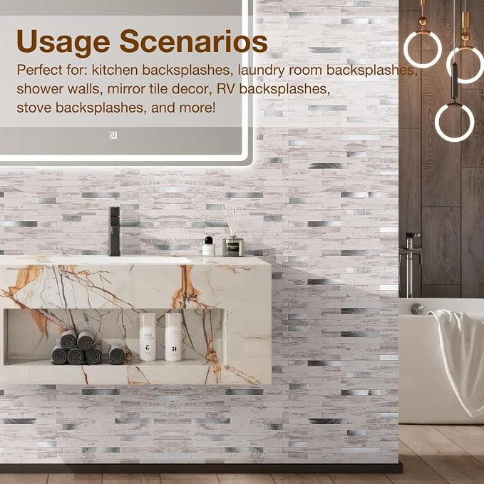 Peel and Stick Backsplash Tile Waterproof Removable PVC Wall Sticker 3D Faux - Image 7