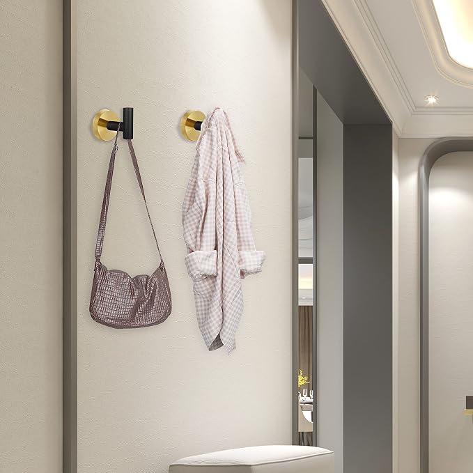 4 Pack Robe Towel Hooks Coat Black Gold Wall Hook Stainless Steel Heavy Duty - Image 6