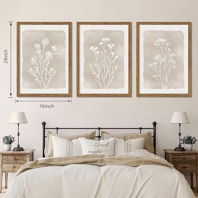 Framed Boho Botanical Flower Wall Art Set of 3, Vintage Minimalist Neutral - Image 4