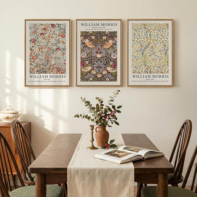 Large Framed William Morris Wall Art Set of 3, Vintage Strawberry Thief Canvas - Image 4