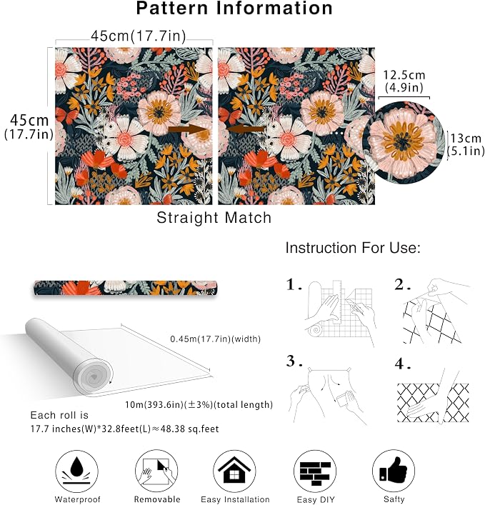 HAOKHOME Boho Peel and Stick Wallpaper Floral Wall Paper Removable - Image 7