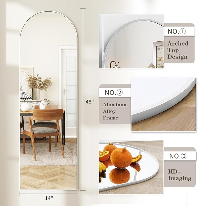 Arched Full Length Door Mirror 14x48, Metal Frame - Image 5