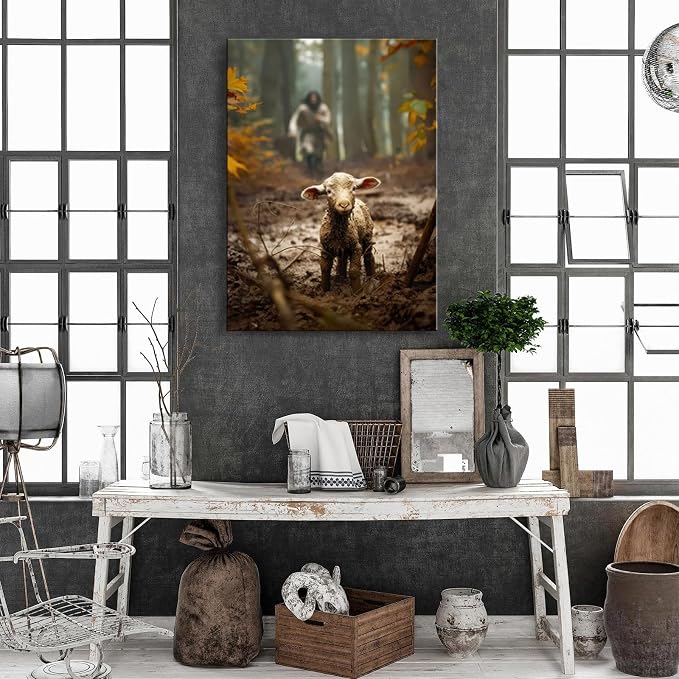 Large wall art for living room Jesus Running After Lost Lamb Picture for home - Image 4