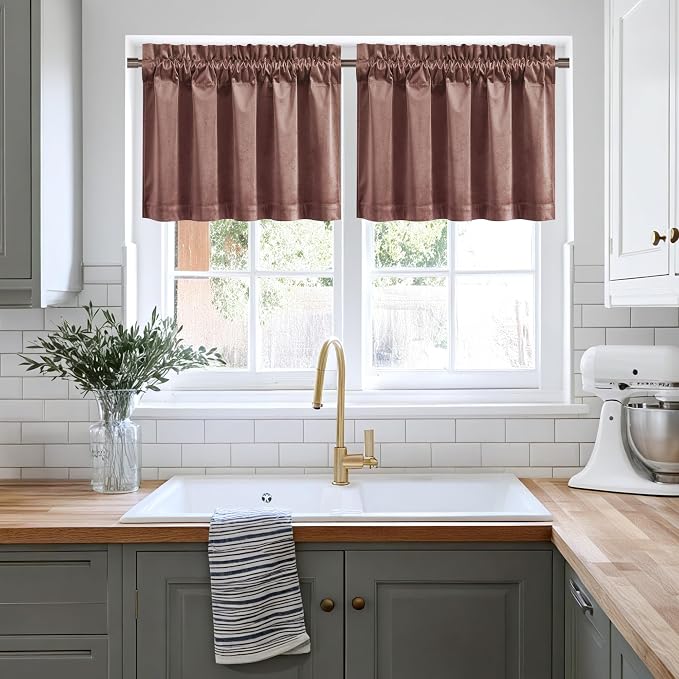 NICETOWN Velvet Cafe Windows Valance, Dusty Rose Pink Window Treatment - Image 5