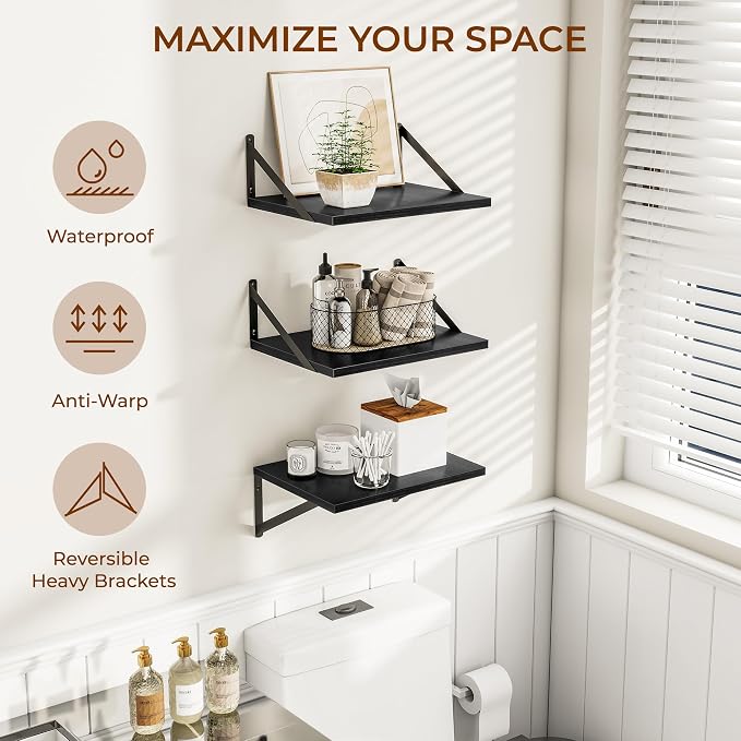 Heimlove Deep Floating Shelves for Wall, 12 Inch Deep Floating Shelves Set of 3 - Image 4