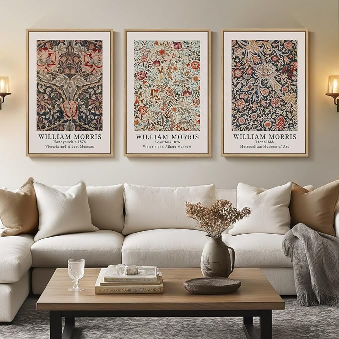 Framed Large William Morris Canvas Wall Art Set of 3, Vintage Floral Botanical - Image 2