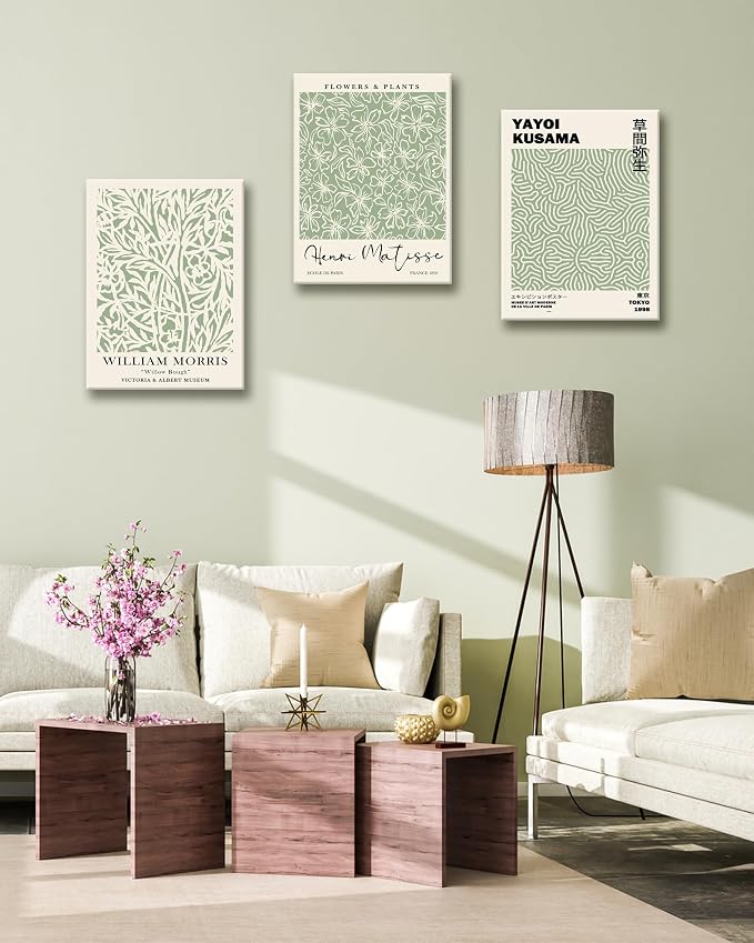 HesenDot Green Botanical Framed Wall Art Set, 12x16in Matisse William Morris - Image 5