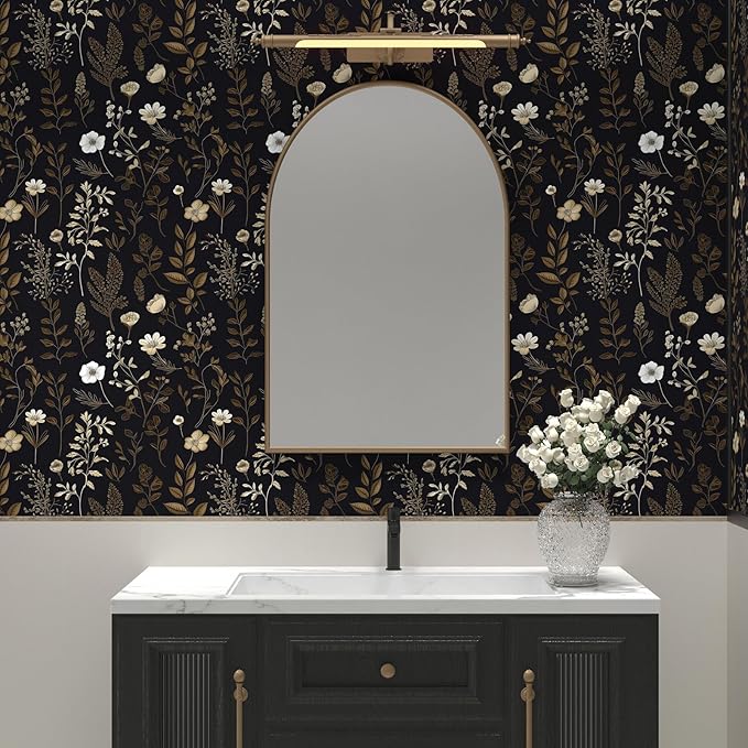 Vintage Dark Floral Wallpaper, Moody Black Leaf Botanical Removable Contact - Image 3