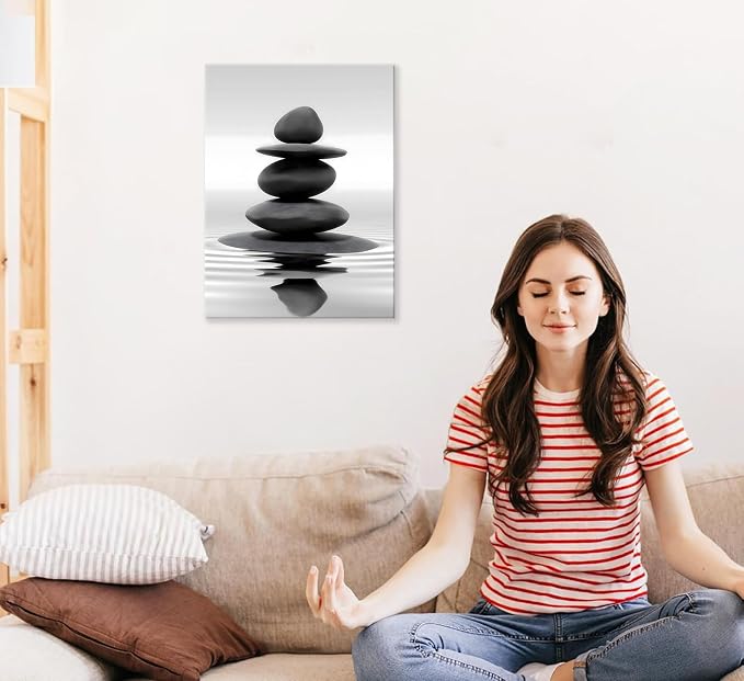 Zen Canvas Wall Art Black Stacked Stone Poster Print - Image 4