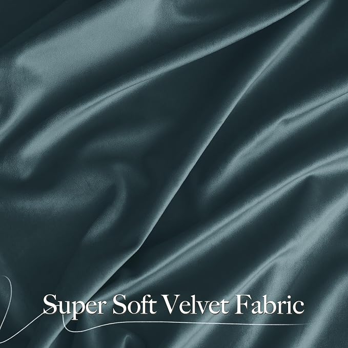 NICETOWN Room Darkening Greyish Blue Velvet Curtains, Rod Pocket Super Soft - Image 3