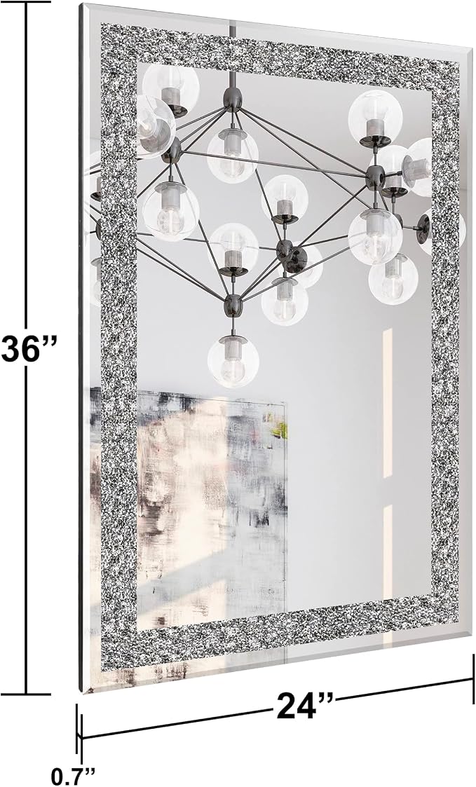 Ruomeng Wall Mirror Rectangular Crystal Crush Diamond Mirror - Image 4