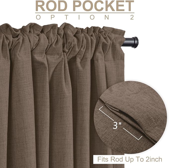 100% Blackout Shield Dark Brown Linen Blackout Curtains - Image 4