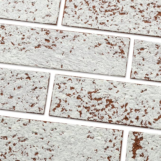 100 Whitewash Red Faux Brick Wall Tiles, 3D Thin Brick Veneers by TORURAL