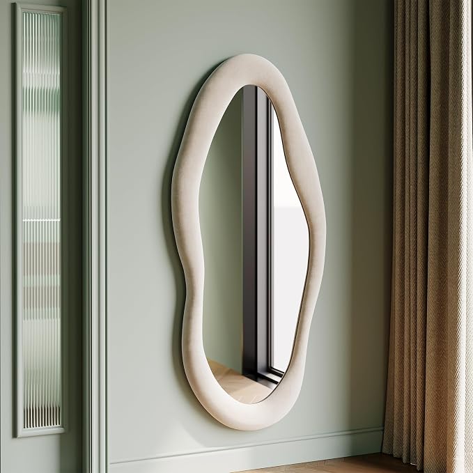 Honyee 55" x 24" Wall Mirror, Flannel Wrapped Wooden Frame Wavy Mirror by Honyee