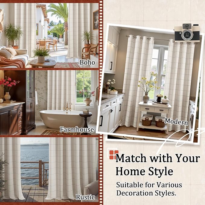 Lajode Grey Plaid Linen Blackout Curtains - Image 8