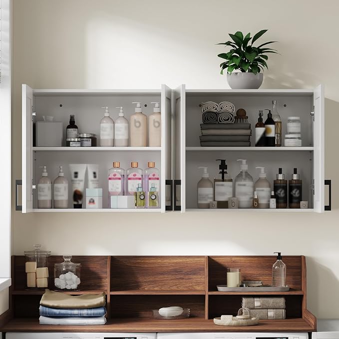 ChooChoo Laundry Room Cabinets, 4 Doors Wall Mounted Storage Cabinet, Kitchen - Image 9