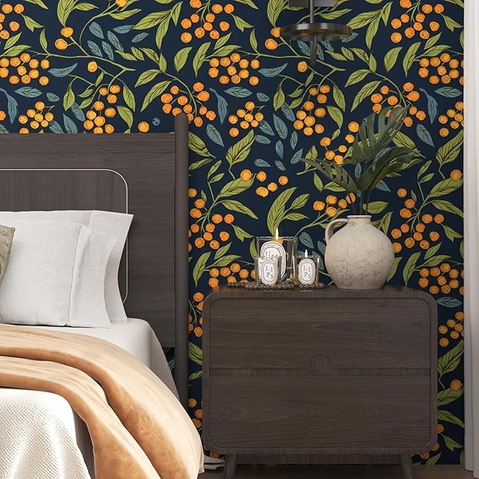 BOKEBEVE Extra Long Blue Orange Wallpaper Peel and Stick Boho Floral Contact - Image 6