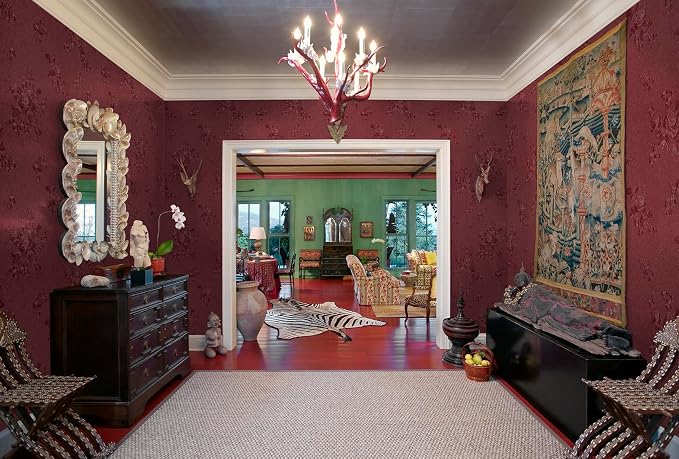 Erfoni 197"x17.7" Vintage Dark Red Wallpaper Thicken Floral Embossed Contact - Image 6
