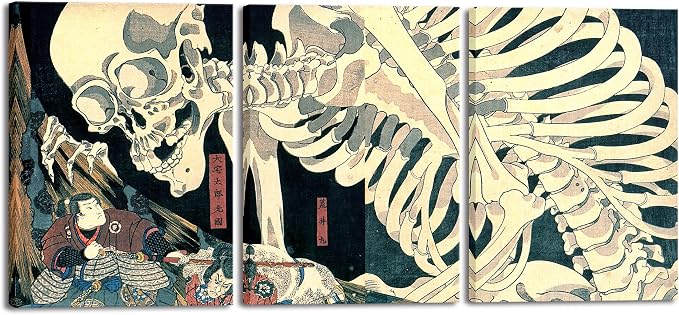 Wieco Art 3 Piece Witch and Skeleton Ukiyo-E by Utagawa Takiyasha Historic by WiecoArt