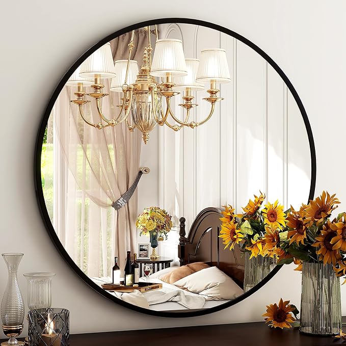 HARRITPURE Round Mirror 24 Black Wall Mounted Circle Mirrors Vanity Mirror - Image 5