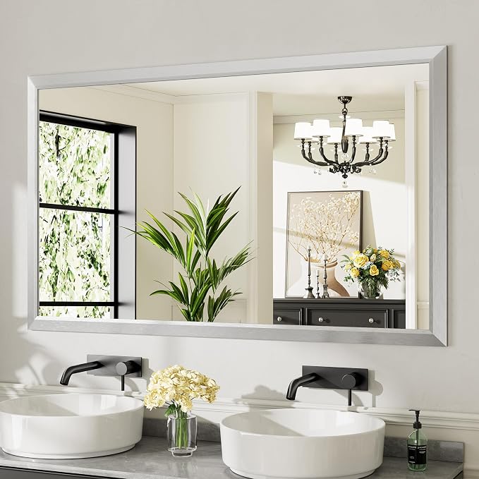 60x36 Inch Brushed Silver Bathroom Mirror by Briivuemodernmirrors