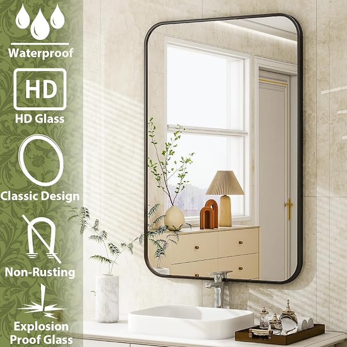 Easly 30 x 40 Inch Bathroom Mirror, Rounded Rectangular Vanity Mirror - Image 7