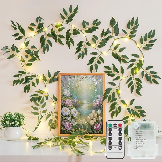 suddus Willow Vine with Fairy Lights Battery Operated, 12ft 40 LED Artificial by SUDDUS