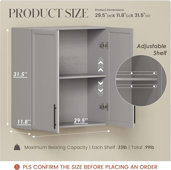 FIMELLO 30" Laundry Room Cabinets Wall Mounted, Wall Cabinets - Image 2