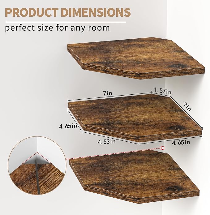 Fun Memories Corner Shelf Wall Mount, Floating Corner Shelves, Rustic Wood Wall - Image 3