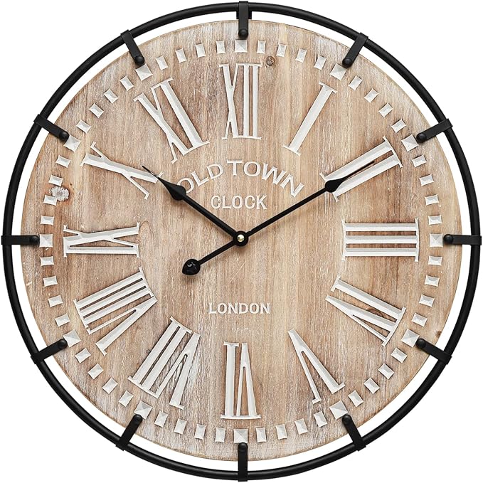 EMAX HOME 20 Inch Large Farmhouse Wall Clock, Rustic Antique Wood - Image 3