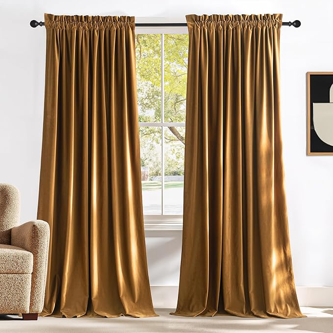 NICETOWN Gold Brown Velvet Curtains, Luxury and Soft Thermal Insulated Velvet by NICETOWN
