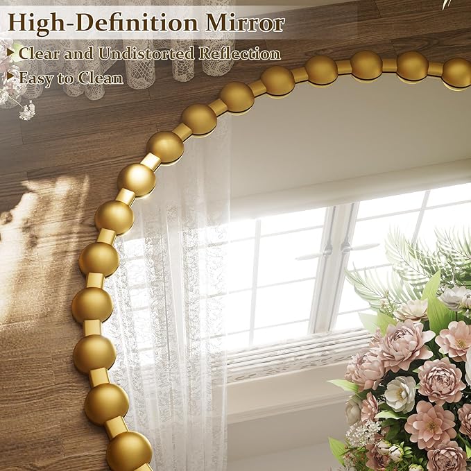Easly Round Mirror for Wall, 36 Inch Gold Beaded Frame Decorative Vanity Mirror - Image 5