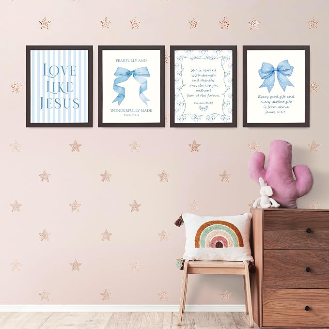 LARTSFRO Coquette Blue Bow Jesus Wall Art Decor Posters, Light Blue Bow Room - Image 3