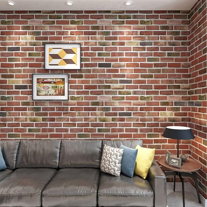 Art3d 10-Pack 52.5 Sq.Ft Faux Brick 3D Wall Panels Peel and Stick in Red Brown - Image 3