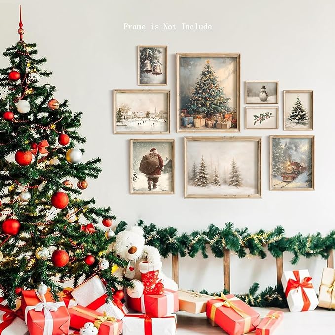 Vodefoad 9Pcs Christmas Print Set Winter Holiday Gallery Wall Prints Santa - Image 2
