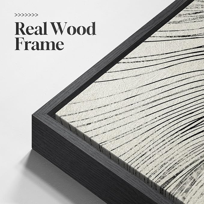 Large Framed Neutral Modern Abstract Wall Art, 3 Piece Black and Beige Canvas - Image 5