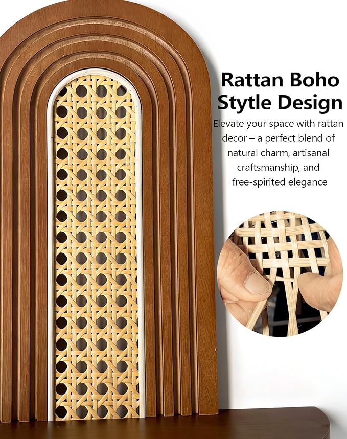 Floating Shelves for Wall, Boho Home Wall Decor, Rattan Plant Shelf Set of 2 - Image 6