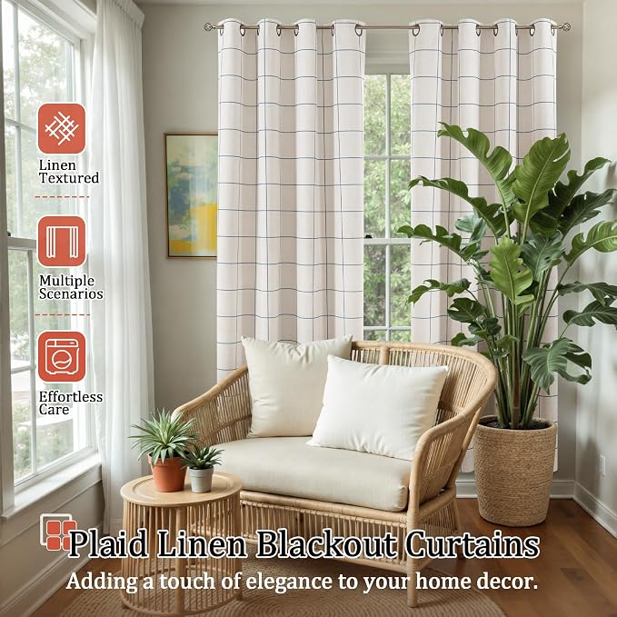Lajode Navy Blue Linen Blackout Curtains - Image 2