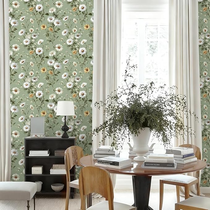 Livebor Floral Peel and Stick Wallpaper Green Flower Wallpaper Peel and Stick - Image 9