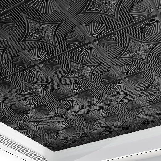 Art3d Drop Ceiling Tiles 24x24 in Black, 3D Wainscoting Panels Glue Up 2x2 by Art3d